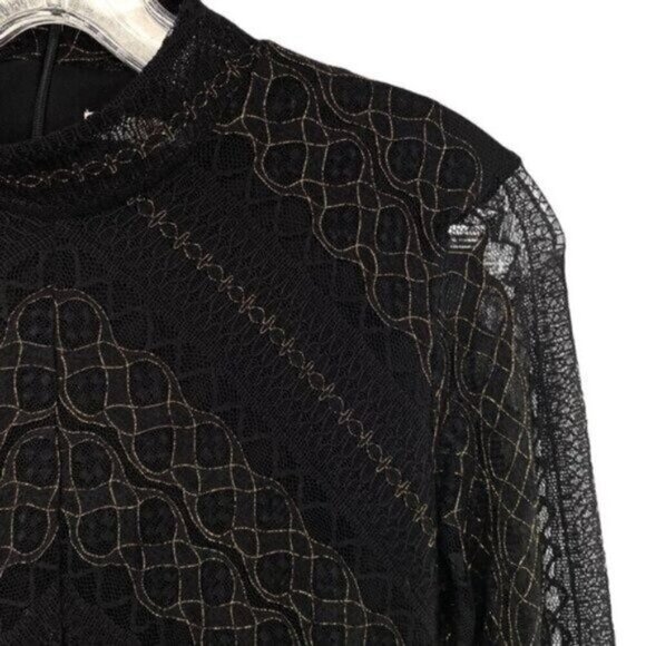 Black Lace Metallic Gold Vamp Bodycon Cocktail Dress Whimsigoth Witchy - Picture 5 of 16